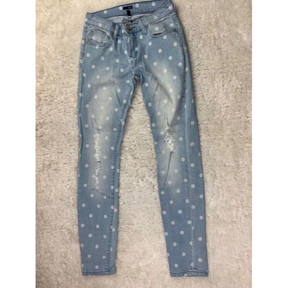 Edyson Size 24 Womens Jeans Blue Polka Dot Distressed Skinny Stretch Low Rise